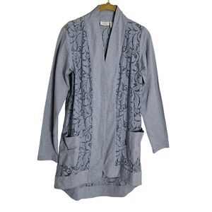 Logo Lori Goldstein Blue Lace Duster Cardigan XXS
